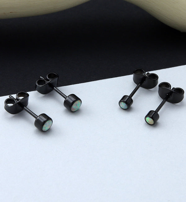 Black PVD White Opal Titanium Bezel Earrings