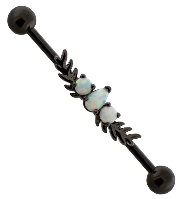 Black PVD White Opalite Crest Industrial Barbell