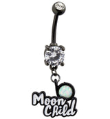 Black PVD White Opalite Moon Child Belly Button Ring