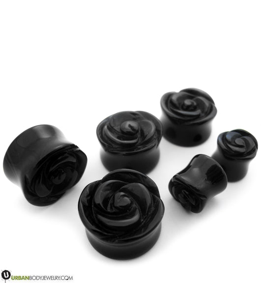 Black rose bud stone plugs