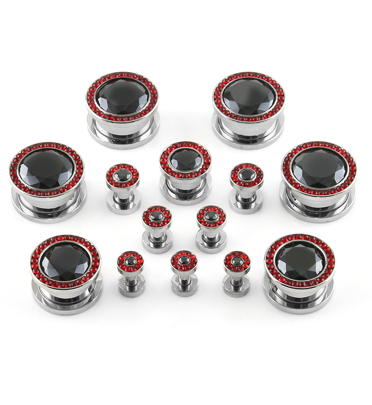 Black & Red CZ Diamond Stainless Steel Plugs