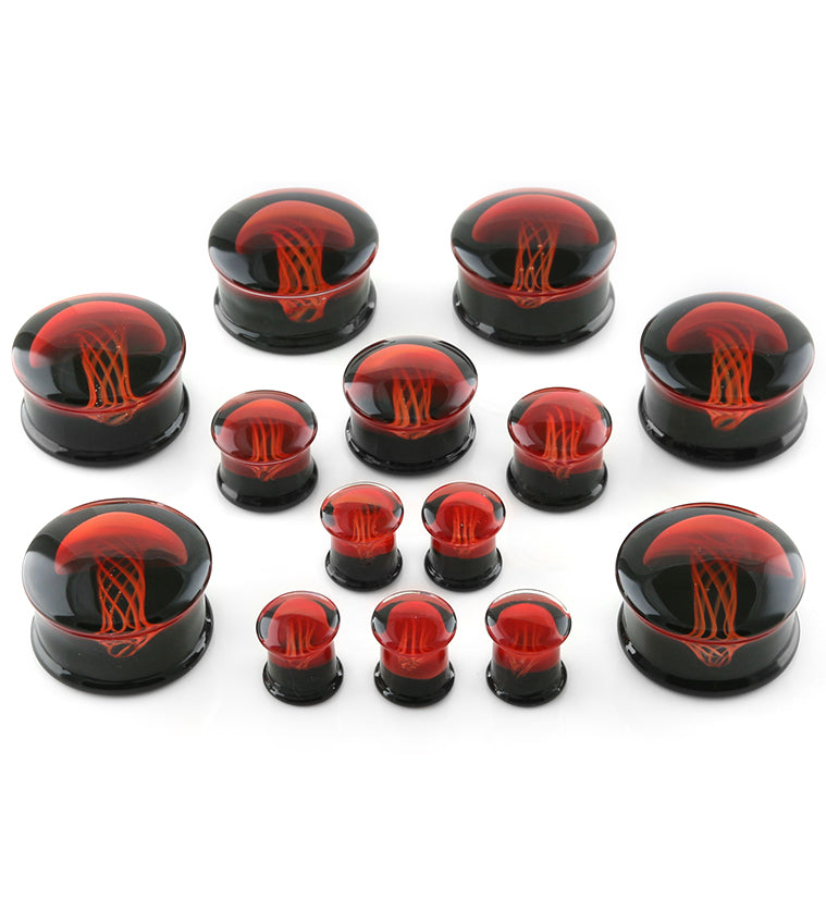 Black & Red Jellyfish Glass Plugs