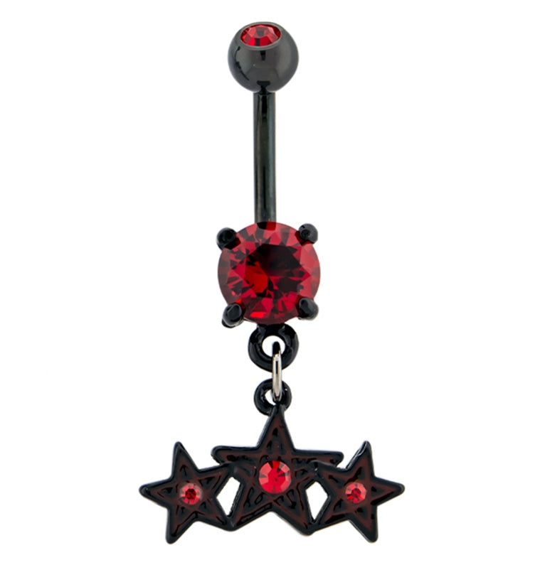 Black & Red CZ Stars Belly Button Ring