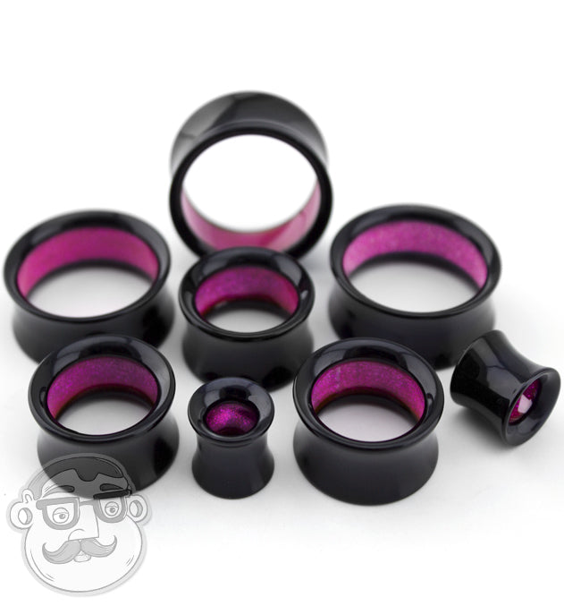 Black Tunnels With Pink Glitter Inlay