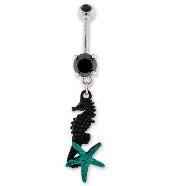 Black Seahorse Belly Button Ring