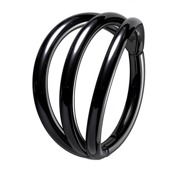 Black PVD Triple Side Bar Titanium Hinged Segment Ring
