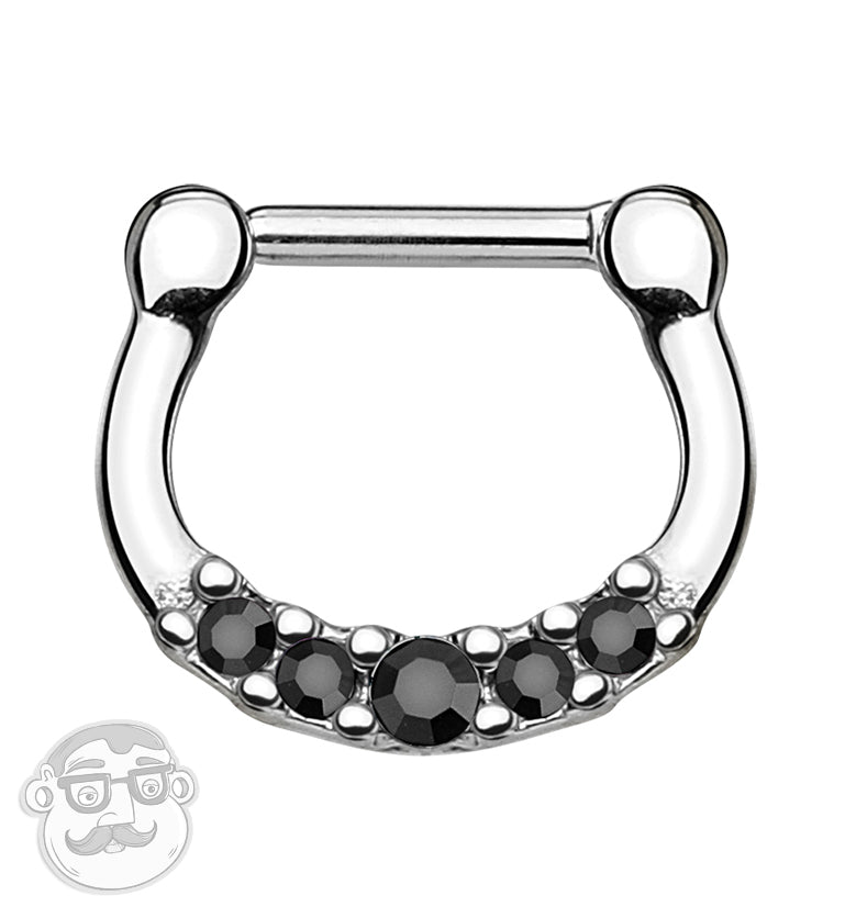 16G Black CZ Line Stainless Steel Septum Clicker
