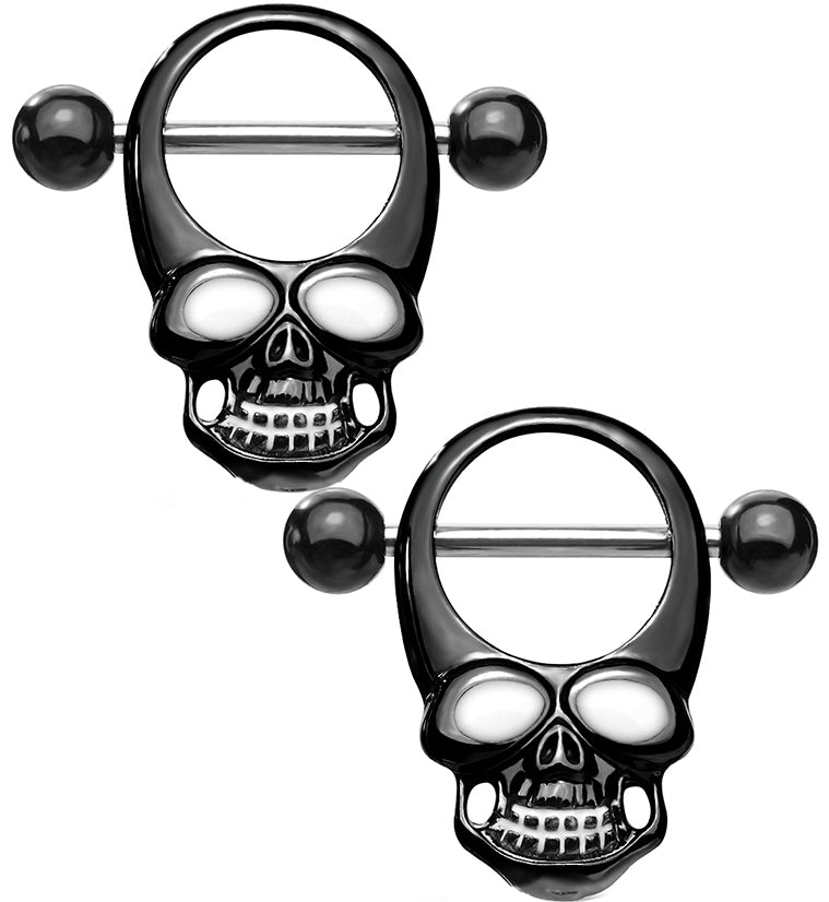 14G Black PVD Skull Nipple Shield
