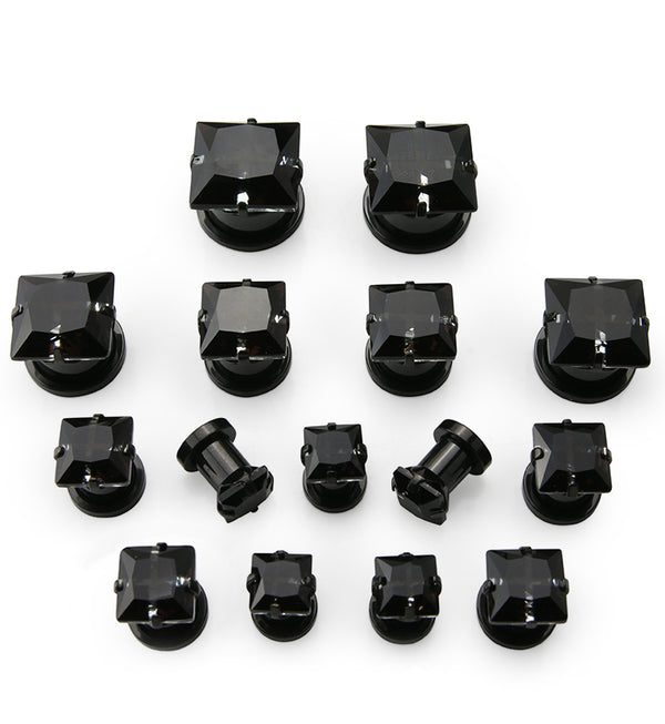 Black PVD Black CZ Gem Diamond Stud Plugs