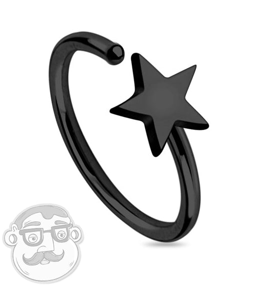 20G Star Black PVD Steel Nose Ring Hoop