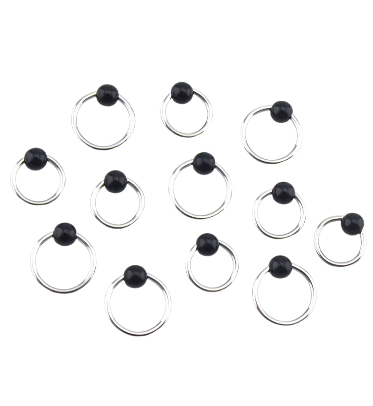 Black Obsidian Stone Captive Bead Ring