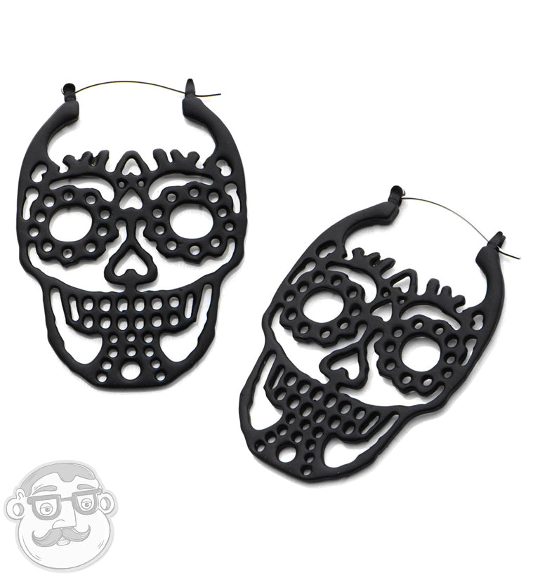 Black Sugar Skull Plug Hoops