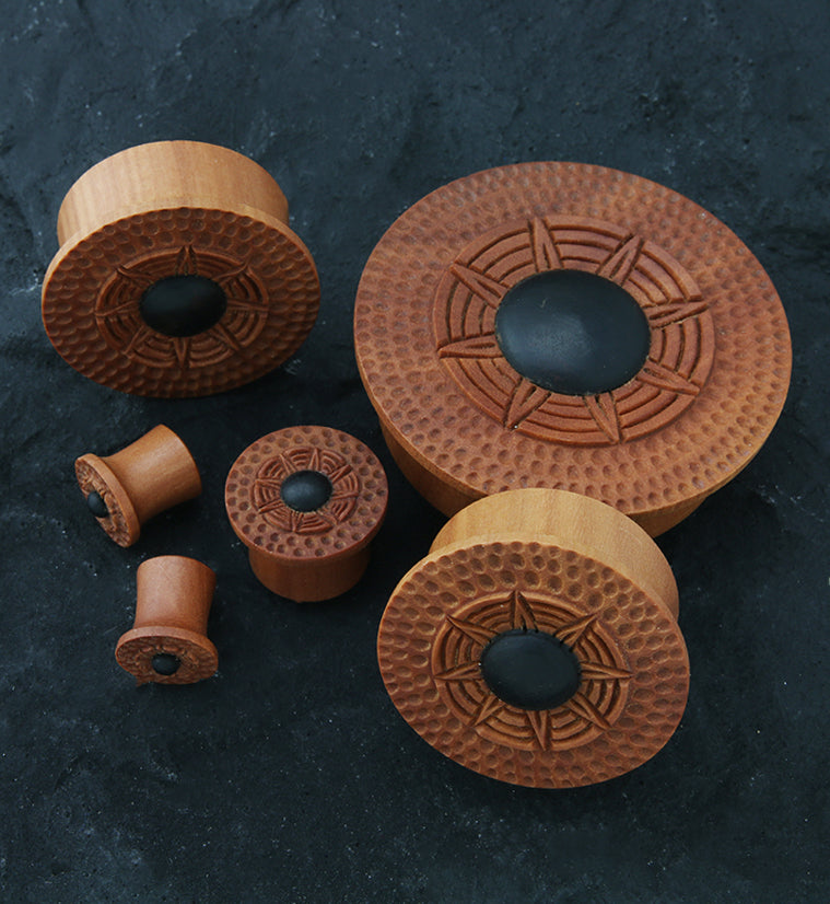 Black Sun Hammered Saba Wood Mayan Flare Plugs
