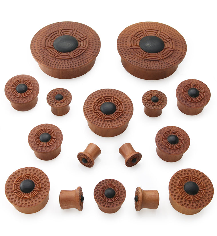 Black Sun Hammered Saba Wood Mayan Flare Plugs