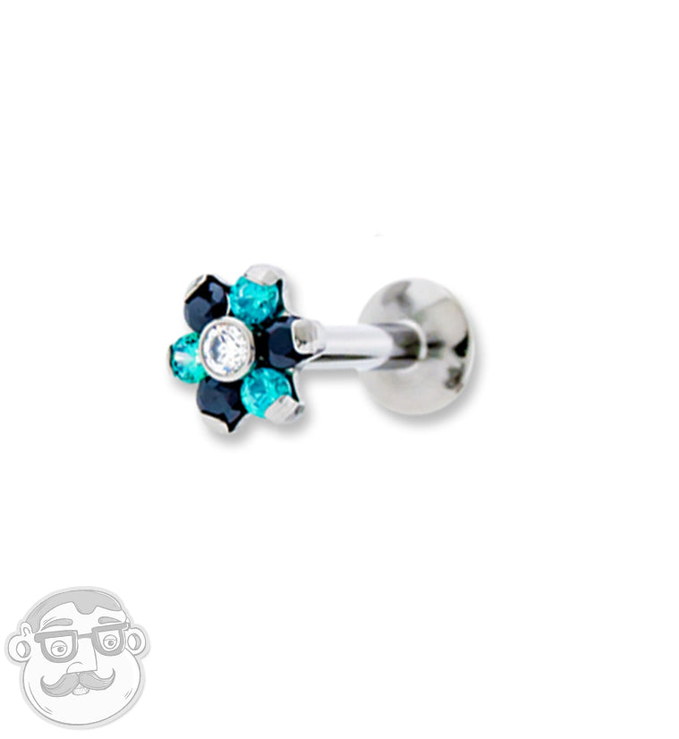16G Titanium Black & Mint Swarovski Flower Labret