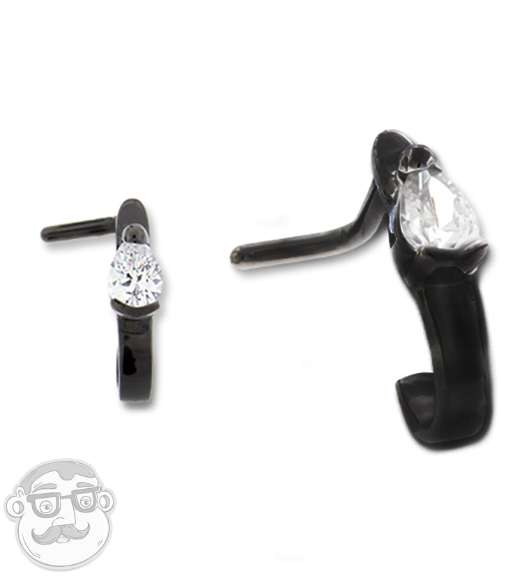 18G PVD Black Teardrop CZ Nose Curve Ring