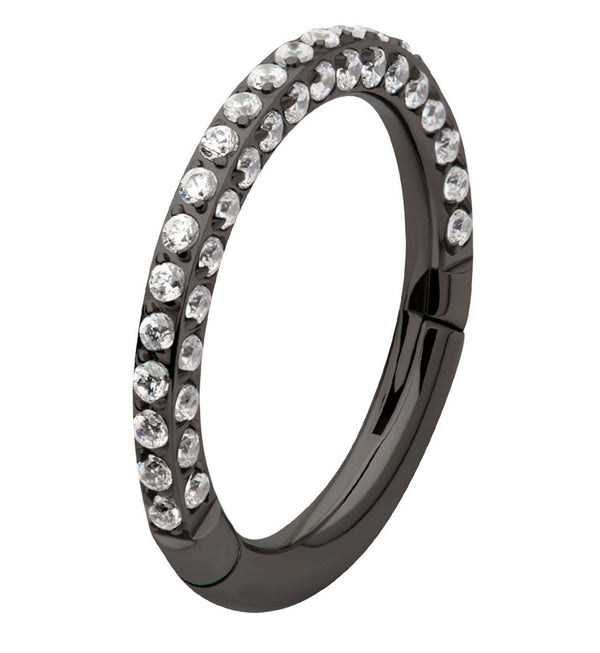 Black PVD Triple Sided Clear CZ Titanium Hinged Segment Ring