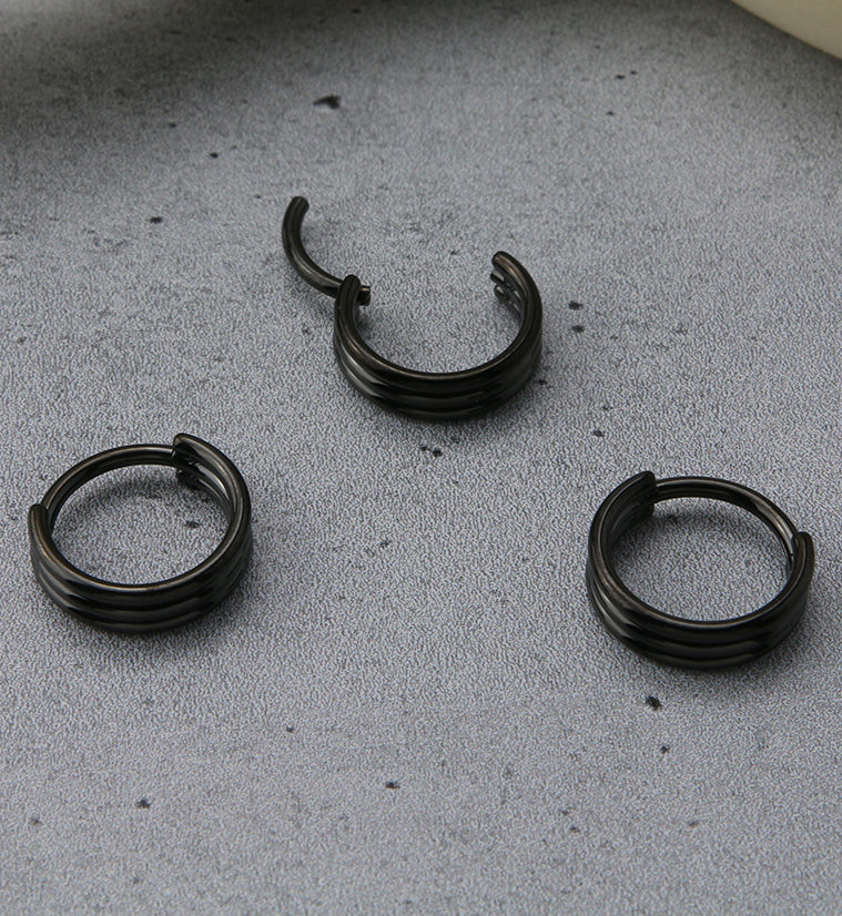 16G Black PVD Triple Bar Hinged Segment Ring