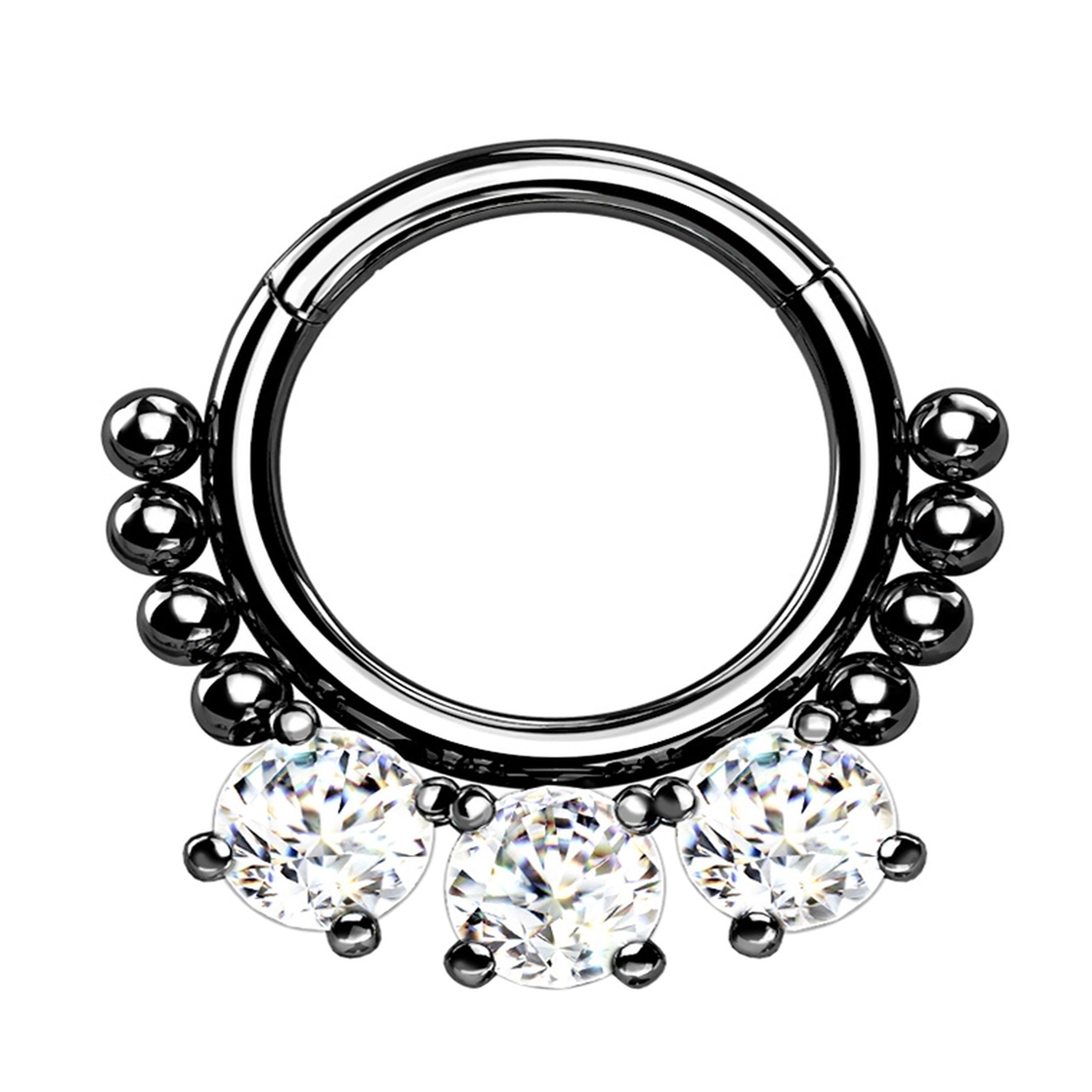 Black PVD Triple CZ Bead Hinged Segment Ring