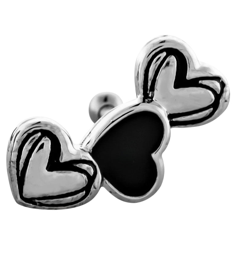 Triple Black Heart CZ Cartilage Barbell