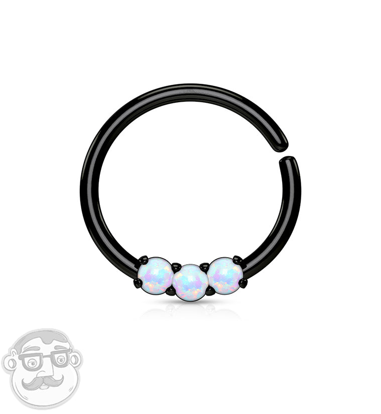 Black PVD Triple Opal Septum Ring