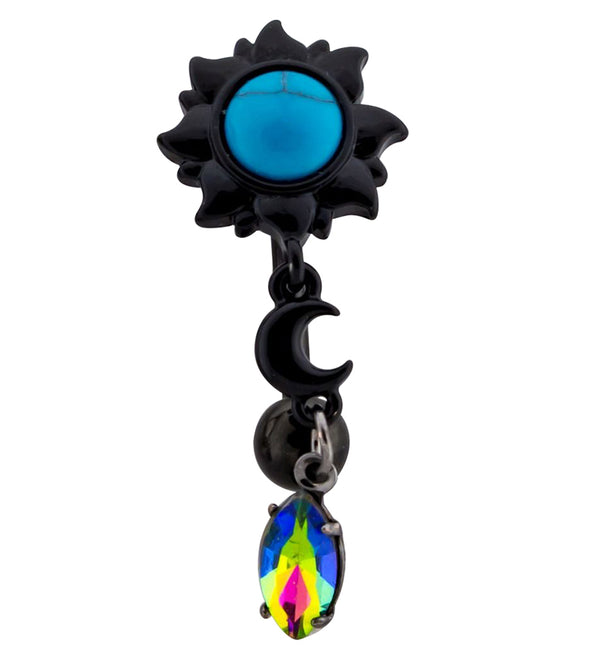 Black PVD Howlite Turquoise Sun Dangle Black Aurora CZ Belly Button Ring