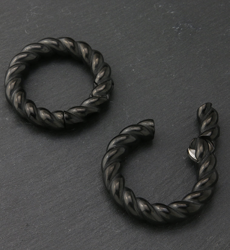 Black PVD Twist Stainless Steel Hinged Ear Weights