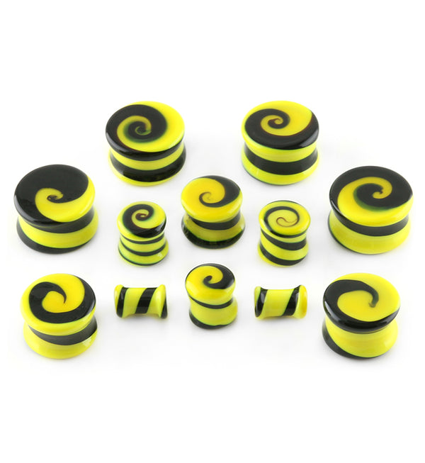 Black & Yellow Swirl Glass Plugs