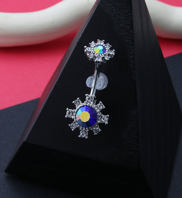 Blossom Blue Aura CZ Belly Button Ring