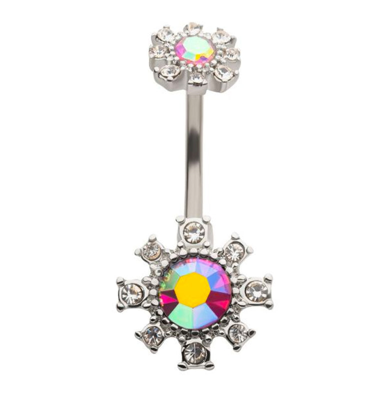 Blossom Blue Aura CZ Belly Button Ring