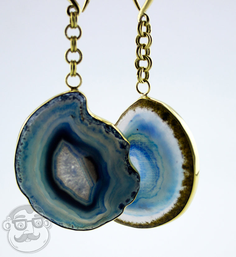 Blue Agate Stone Brass Hangers