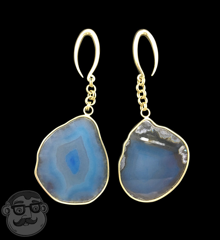 Blue Agate Stone Brass Hangers