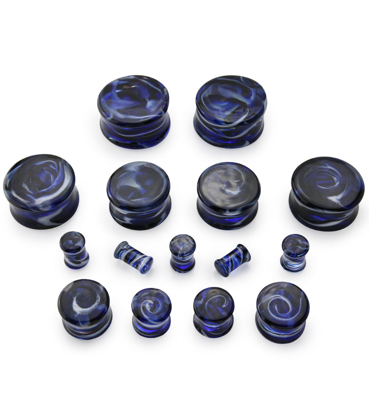 Blue and White Haze Swirl Glass Plugs