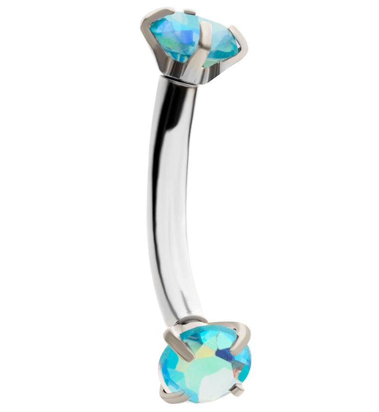 Blue Aurora CZ Prong Set Stainless Steel Curved Barbell