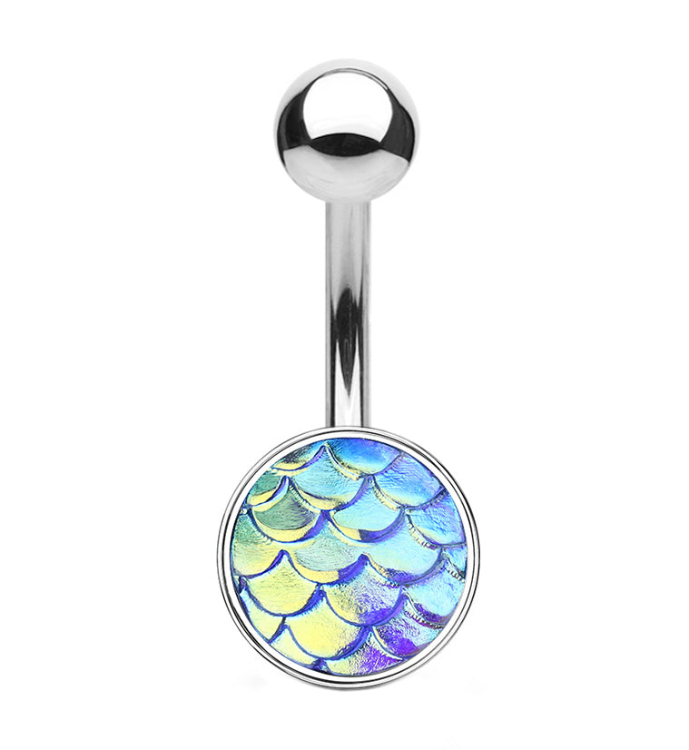 Green Aurora Mermaid Scale Shield Belly Button Ring