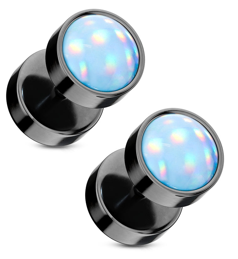 16G Blue Escent Black PVD Stainless Steel Fake Plugs / Gauges