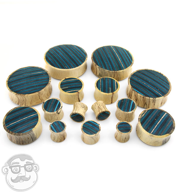 OVERGAUGED Ebony Wood Plugs With Carved Flower Brass Inlay – Pair Of Gauges/Tunnels
