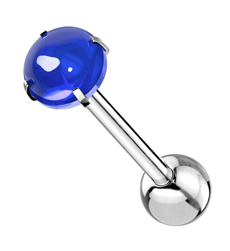 Blue Cabochon Prong Stainless Steel Barbell