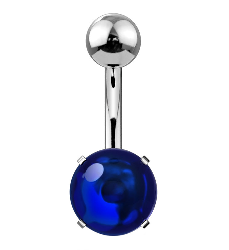 Blue Cabochon Prong Set Belly Button Ring
