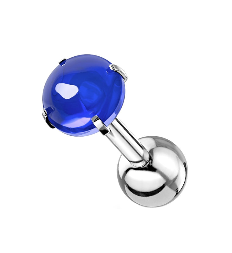 Blue Cabochon Prong Set Cartilage Barbell