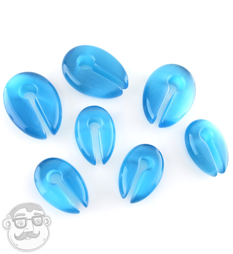 Aqua Blue Cat's Eye Glass Keyhole Ear Weights