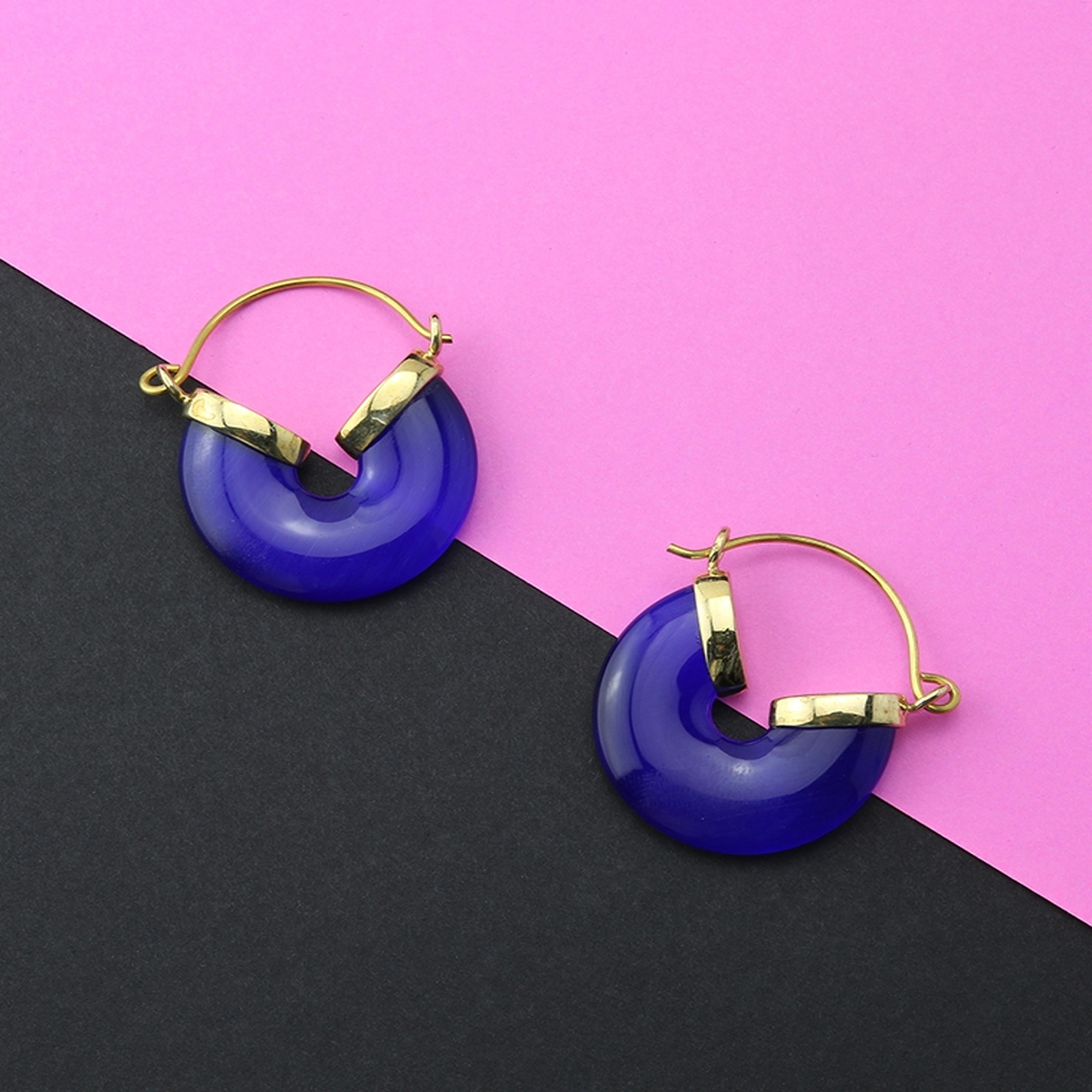 20G Blue Cat's Eye Halo Hangers - Earrings
