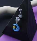 Blue Crescent Moon Belly Button Ring