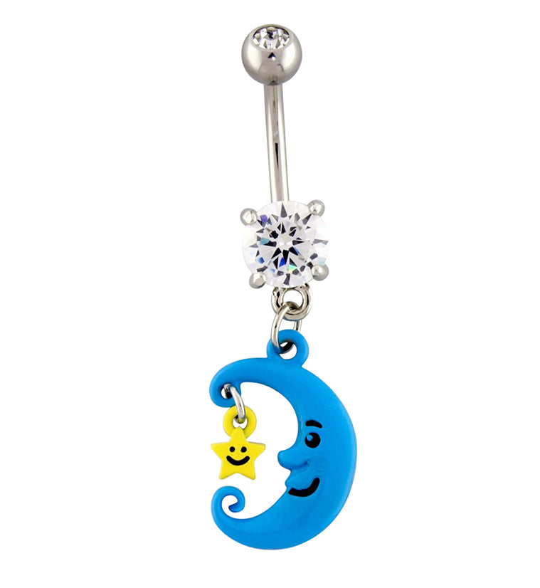 Blue Crescent Moon Belly Button Ring