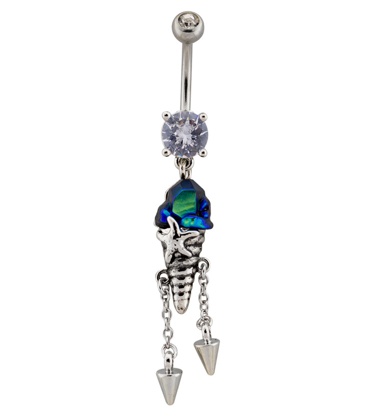 Blue Crystal Sea Shell Dangle Belly Button Ring