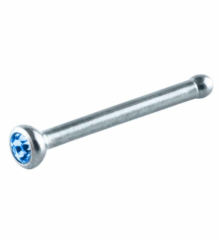 Blue CZ Bezel Set Titanium Nosebone
