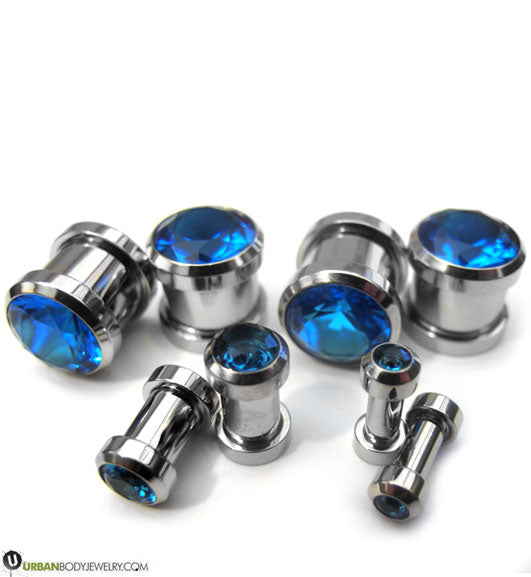 Teal CZ Diamond Steel Plugs