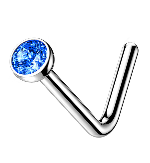 Blue CZ Top L Bend Titanium Nose Ring