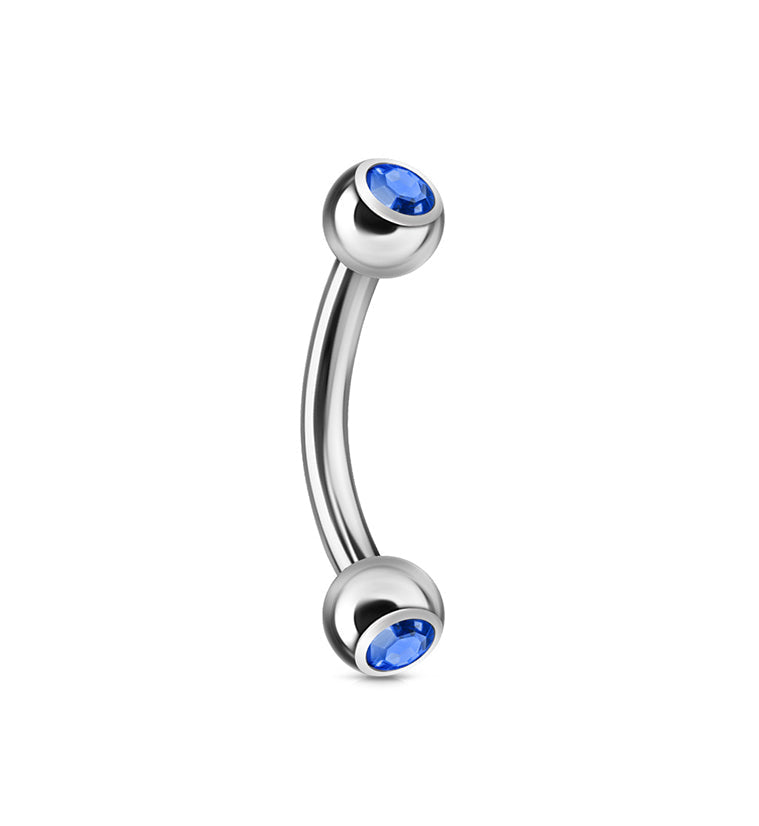 Blue Double CZ Stainless Steel Curved Barbell