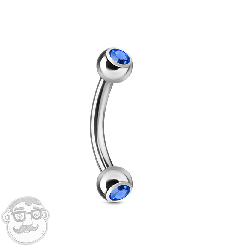 Blue Double CZ Stainless Steel Curved Barbell